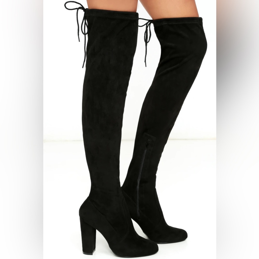 Lulus Black Suede Over the Knee Boots Women's Size 9
